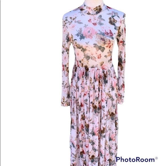 SHEIN Dresses & Skirts - Shein Floral Botanical Rose Sheer Maxi Dress Sz L